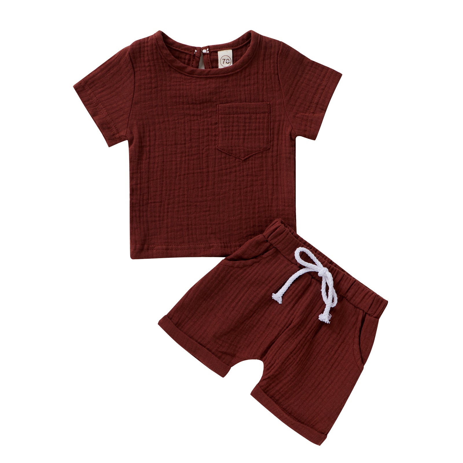 Baby Cotton Double Wrinkle Short Sleeve Shorts Two Piece Set