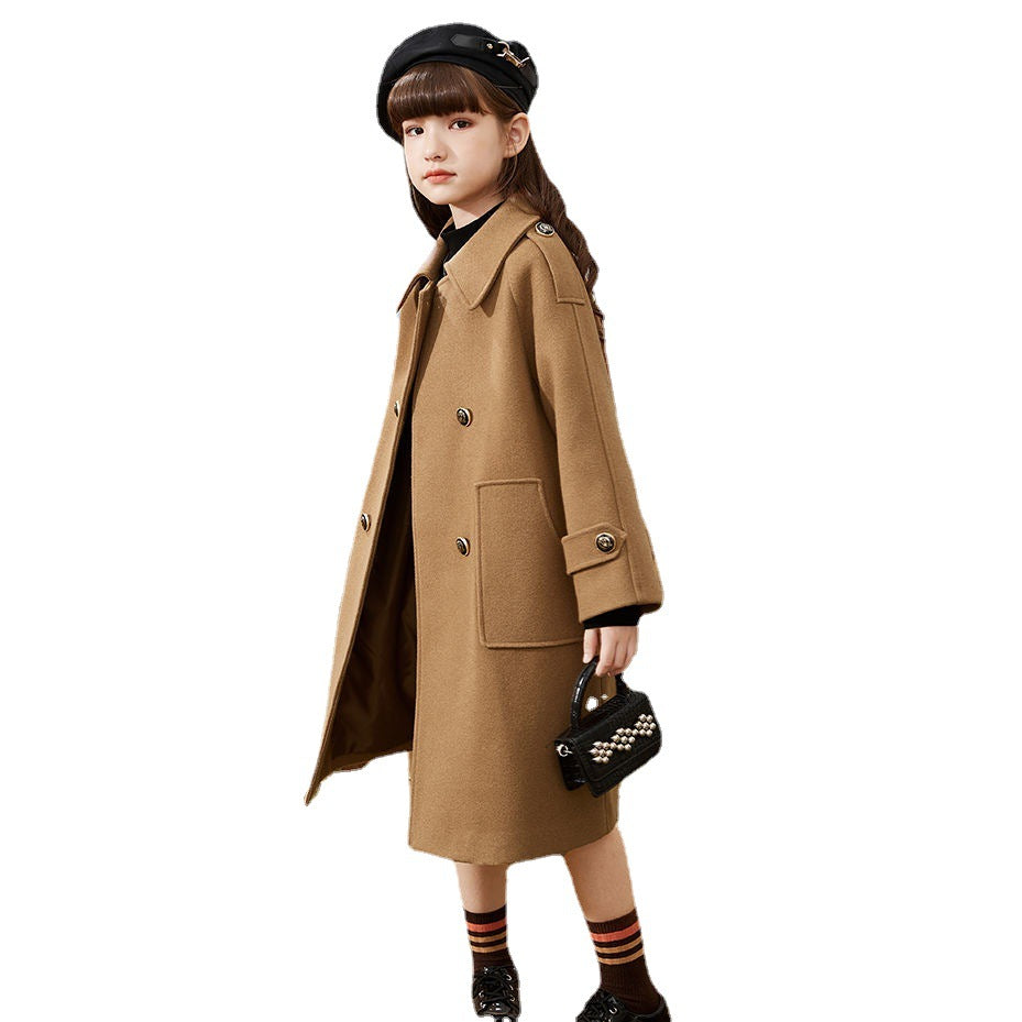 Girls' Woolen Coat Mid-length Autumn And Winter College Style