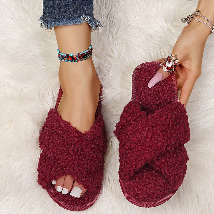 Cross Sheep Curl Slippers For Outer Wear