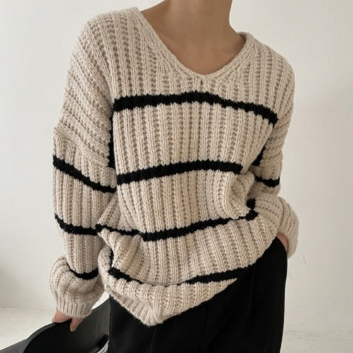 Casual Versatile Lazy Loose Striped Sweater
