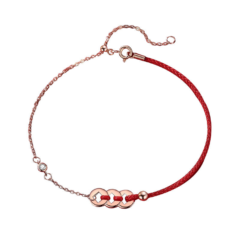 Women's Sterling Silver Niche Retro Red String Bracelet