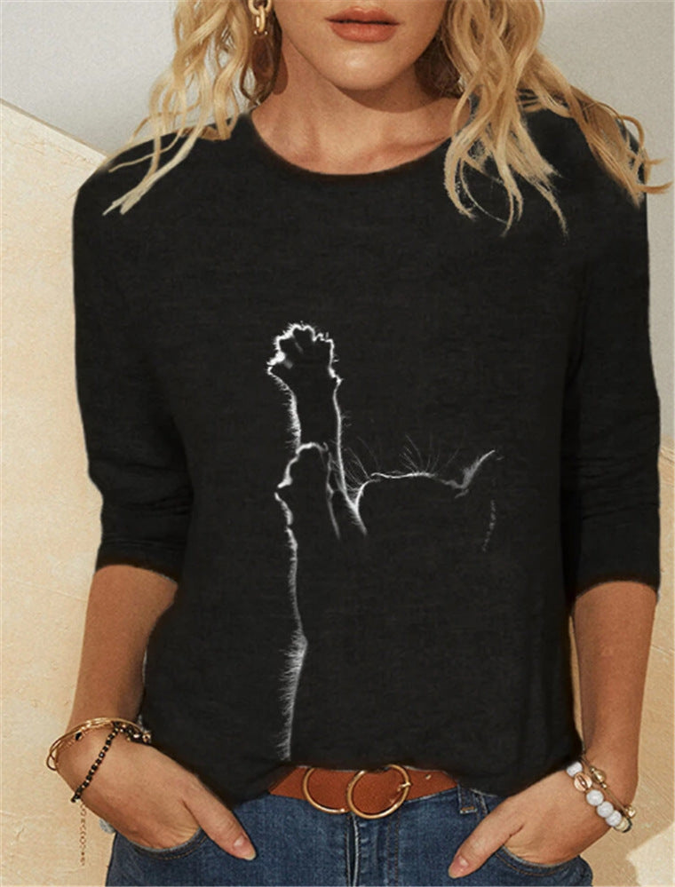 Knitted Long Sleeve Animal Print Round Neck Women's Casual T-shirt Women