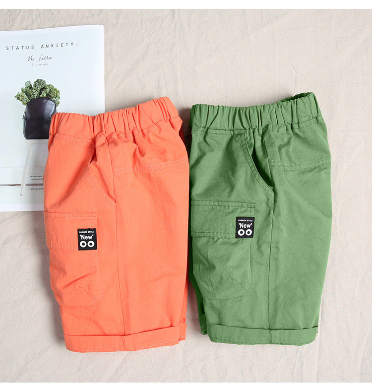 Solid Color Boy's Thin Loose Cropped Cargo Trousers