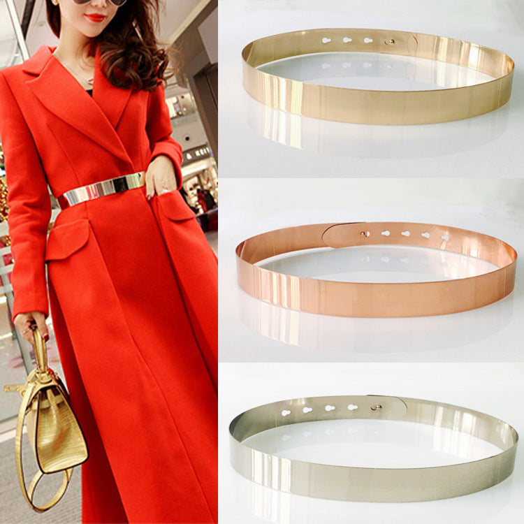 Fashion Mirror Belt With Built-in Buckle Decoration