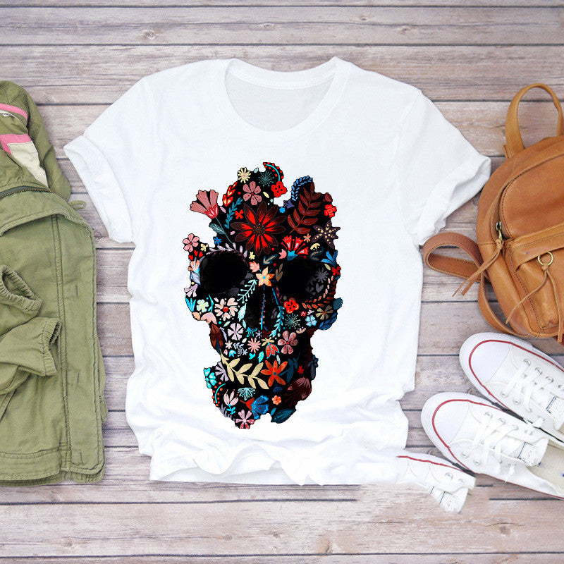 Personalized Plant Butterfly Skull Print Lady T-shirt