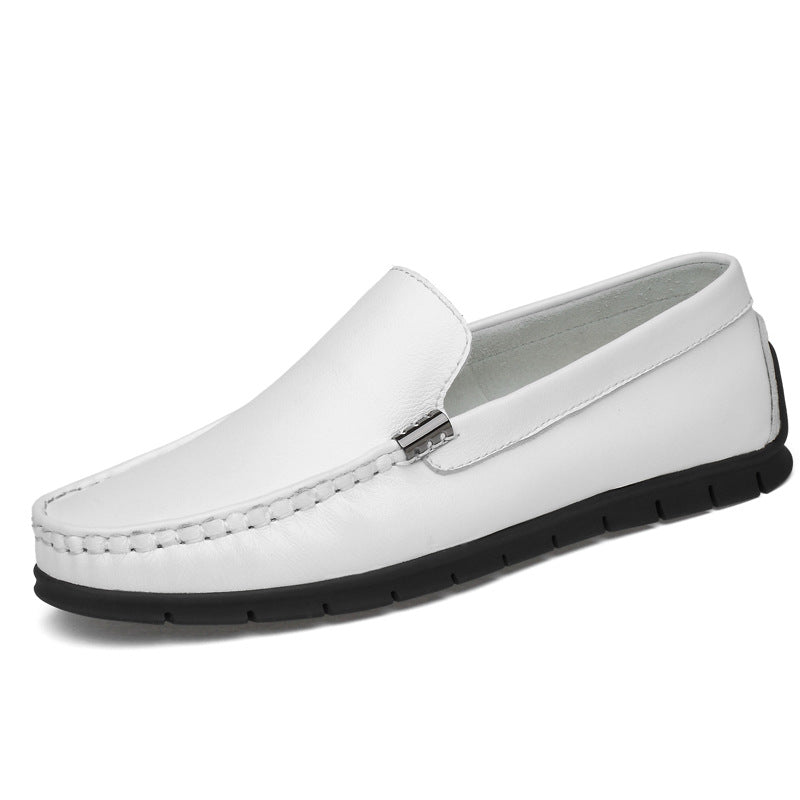 First Layer Cowhide White Flat Peas Shoes Soft Leather