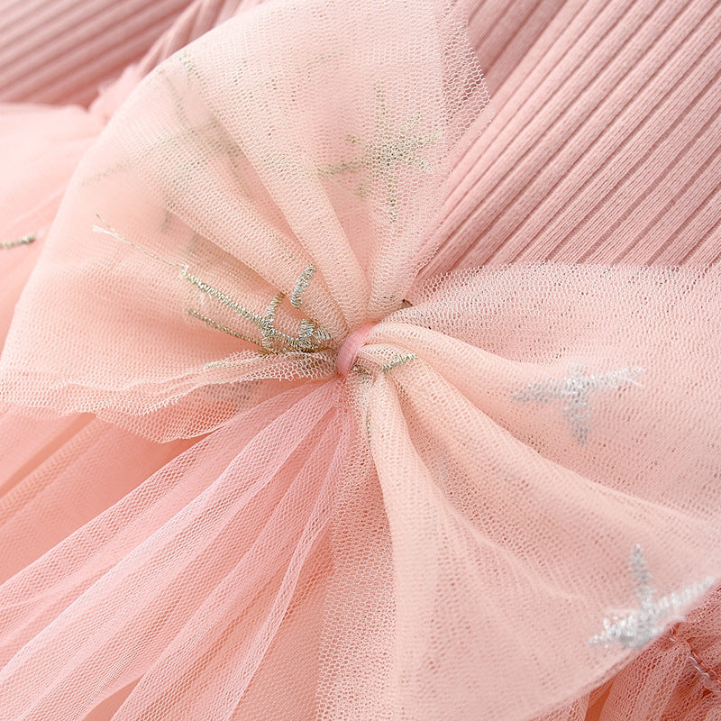 Girls' Long-sleeved Bow-knot Net Gauze Princess Dress