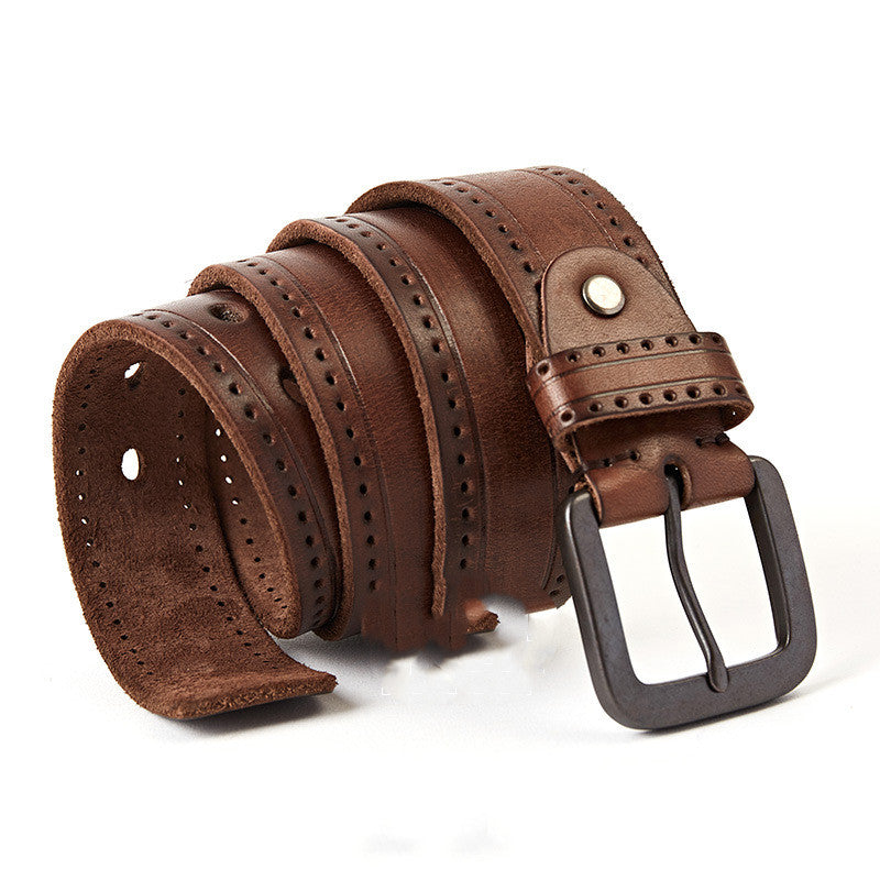Men's Leather Belt Pin Buckle Top Layer Cowhide Casual Simple