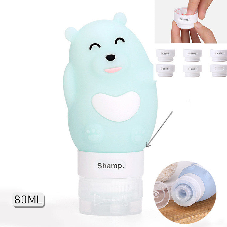 Portable Cute Cartoon Bear Penguin Animal Silicone Travel Case Organizer Shampoo Shower Gel Lotion Storage Refillable Bottle