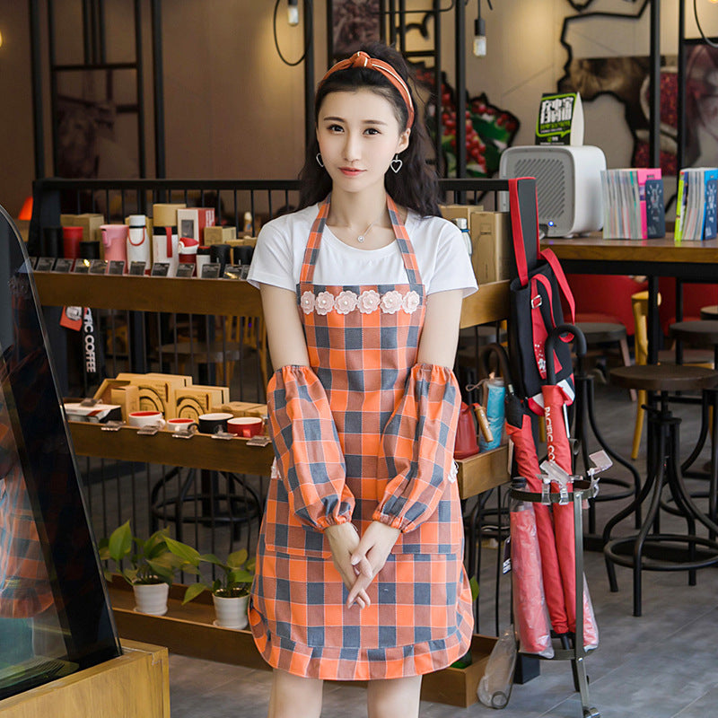 Korean Style Plaid Fashion Apron Waterproof And Oil-proof Kitchen Cute