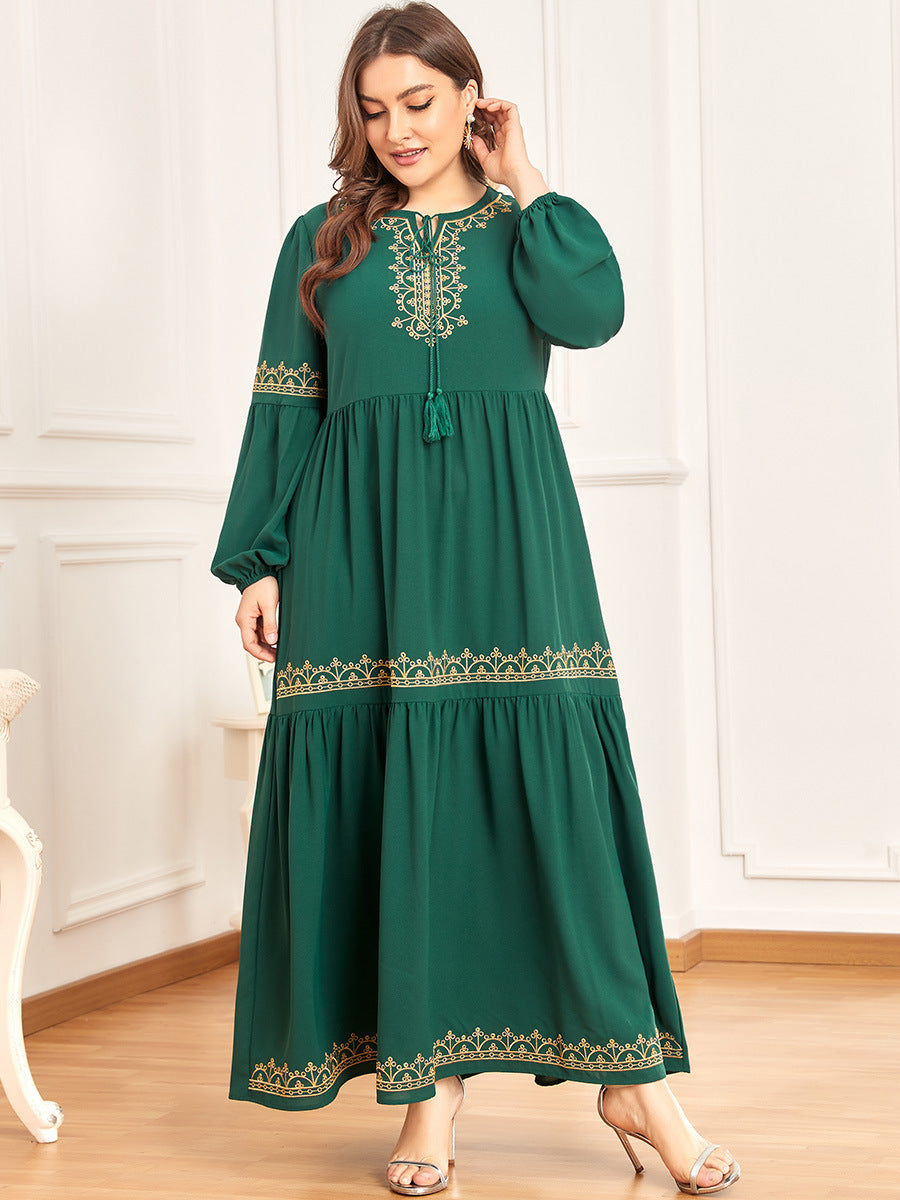 Ladies Fashion Gold Thread Embroidered Long Dress