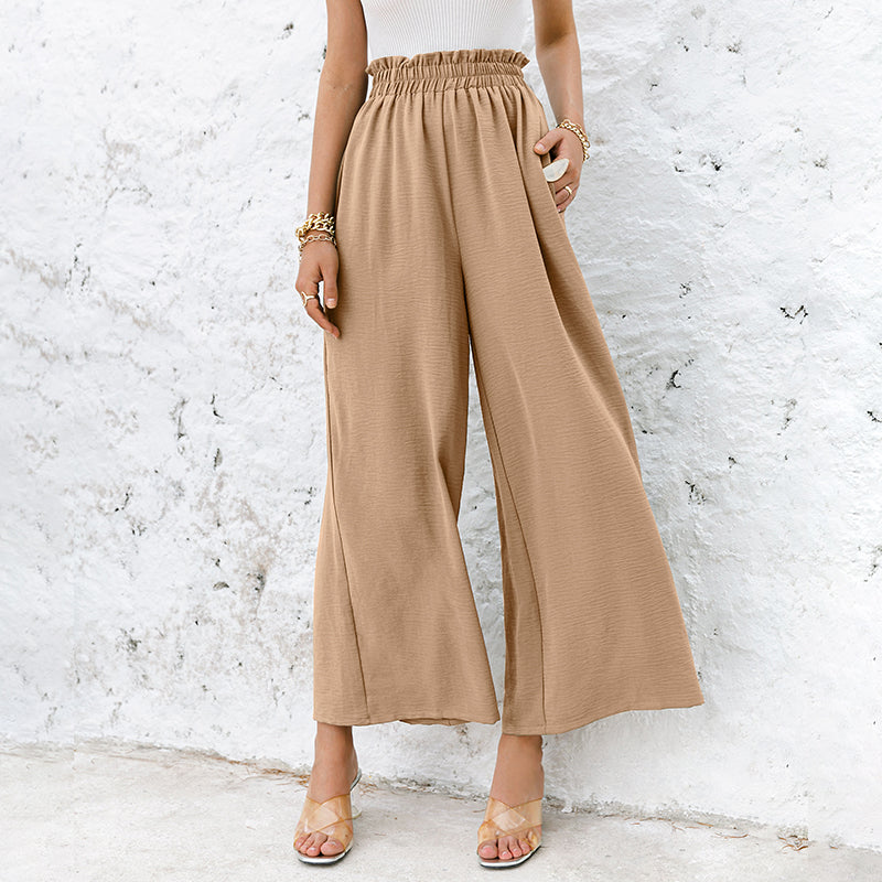 Pure Color Casual Elastic High-waist Straight-leg Trousers