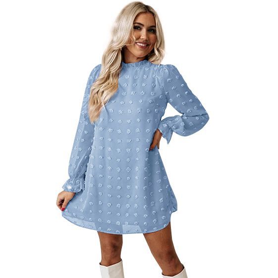 Autumn And Winter New Style Bubble Long-sleeved Lace Collar Dress Women