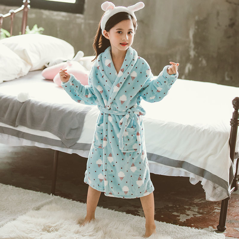 Children's Nightgown Thickened Flannel Girls Pajamas Baby Shan Home Service