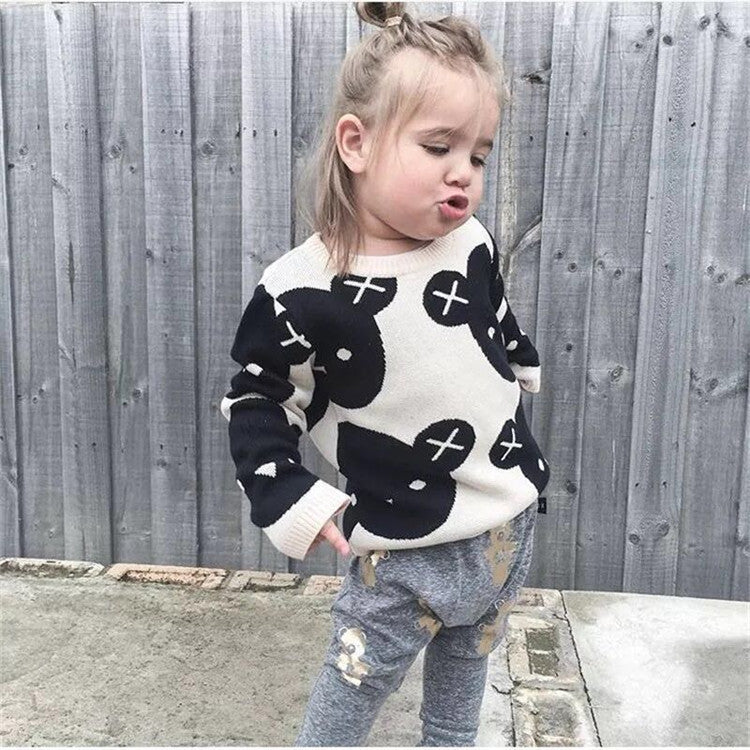Boys And Girls Baby Black And White Bear Knitted Sweater Top