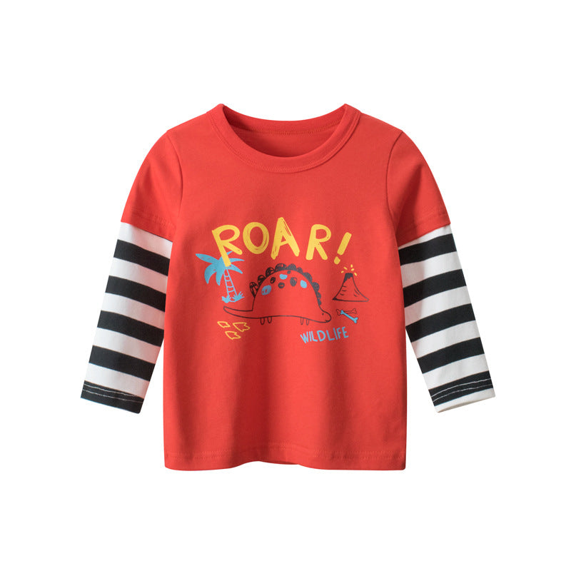 2021 boys fake two-piece children's T-shirt baby clothes