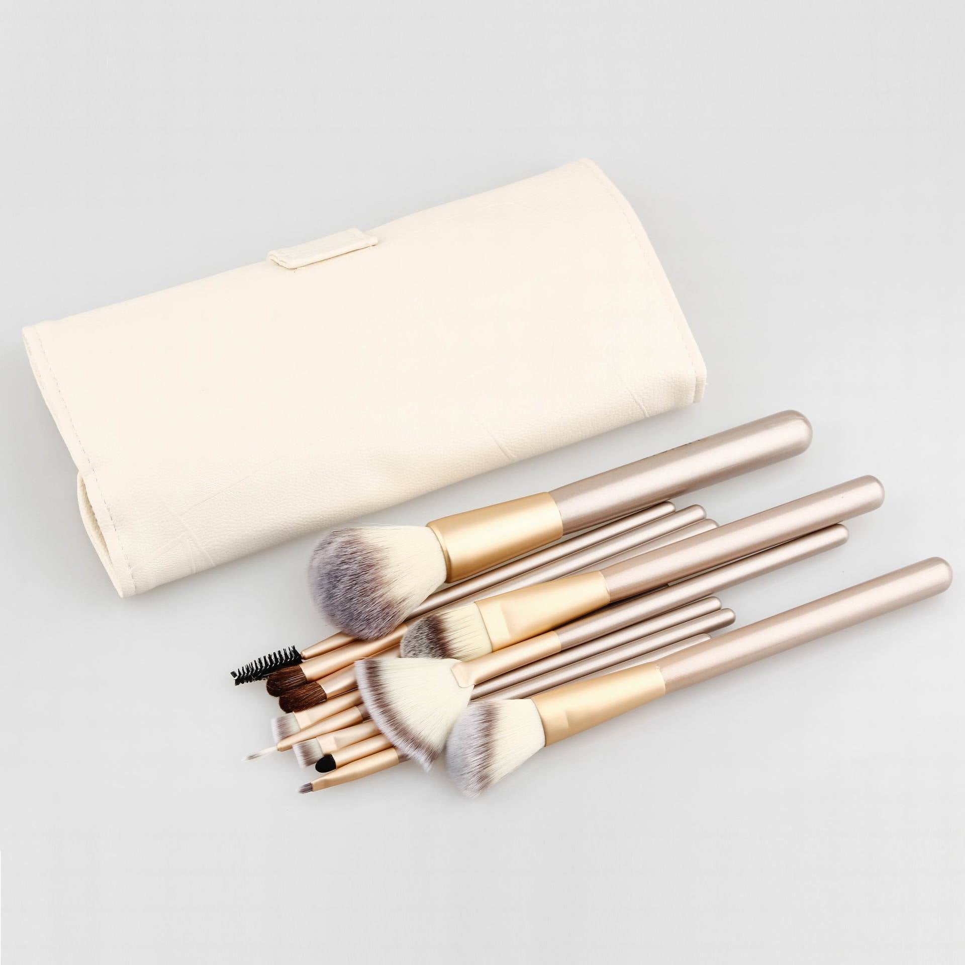 12 Persian Hair Beige Makeup Brushes Champagne Brush Handle Set