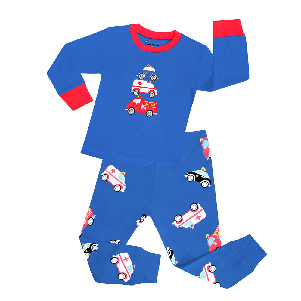 Children's Pajamascartoon Printed Cotton Suit Air-conditioned Long-sleeved Round Neck Home Service