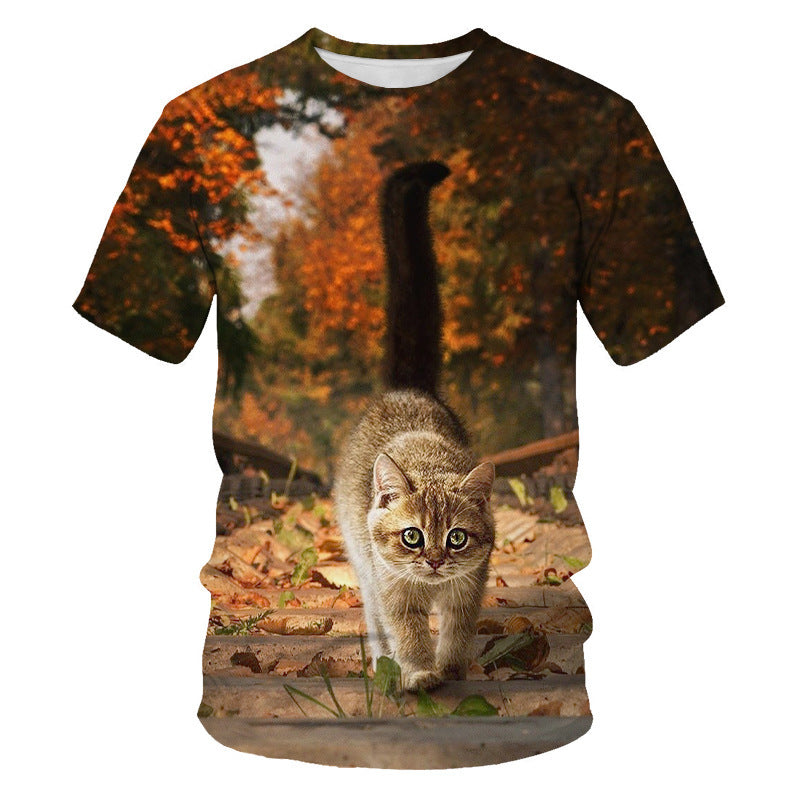 Short Sleeve Cute Cat Men's T-shirt
