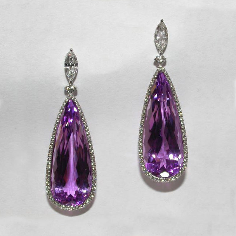 Micro-inlaid Purple Zircon Long Women Bridal Earrings