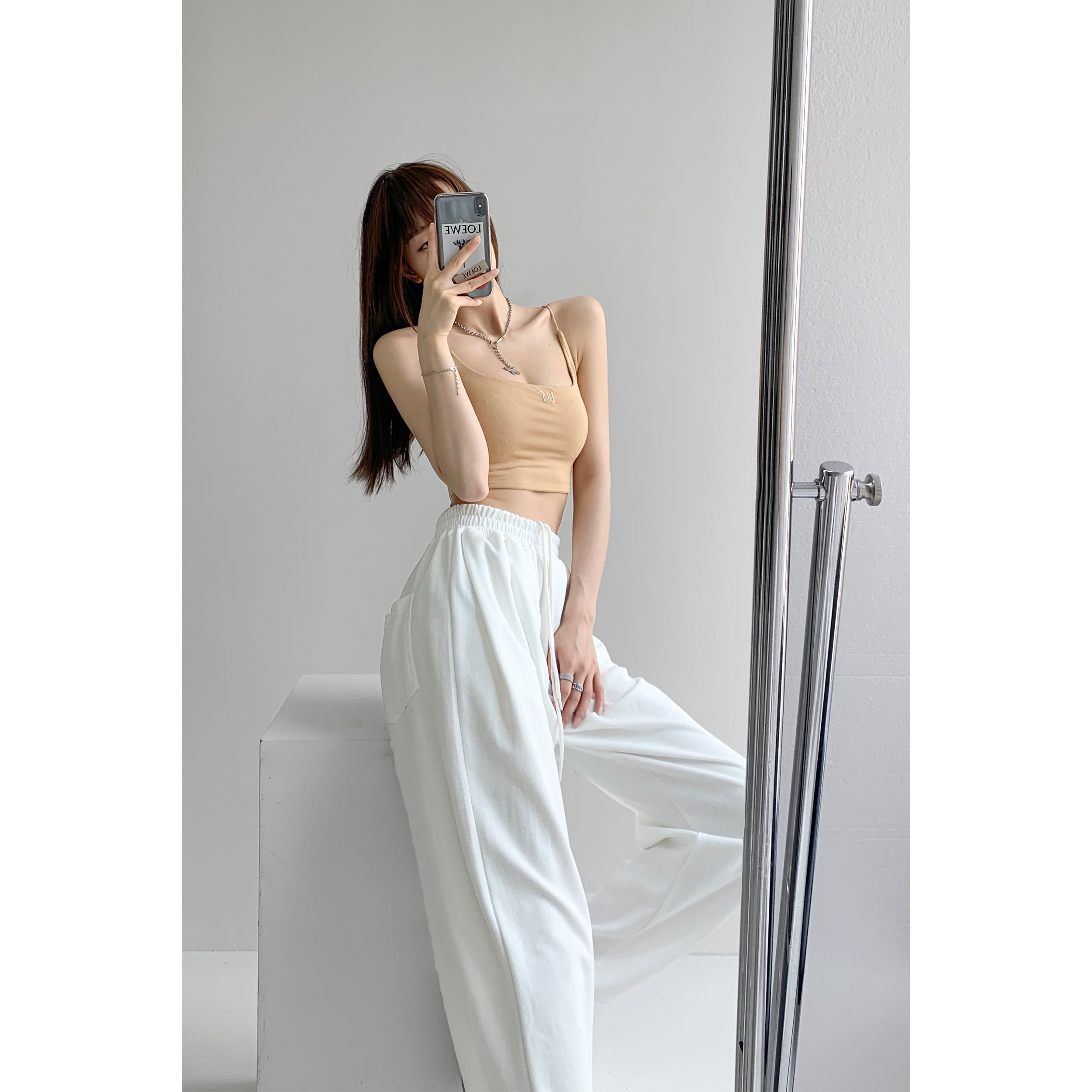 Loose And Thin Sports Pants Women's Drawstring Casual Straight Leg Trousers