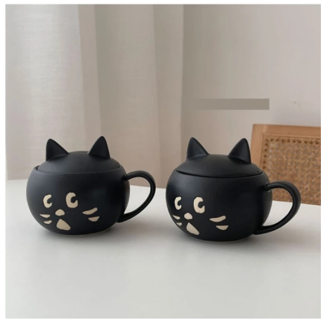 Embossed Surprised Cat Ceramic Instant Noodle Bowl