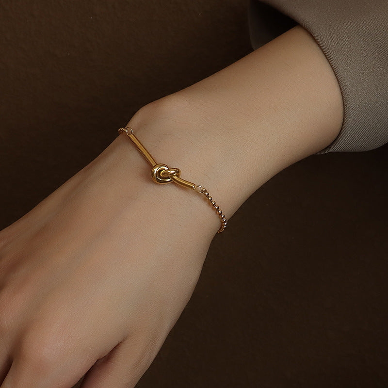 Women's Heart Shaped Bead Chain Bracelet Titanium Steel 18K Gold
