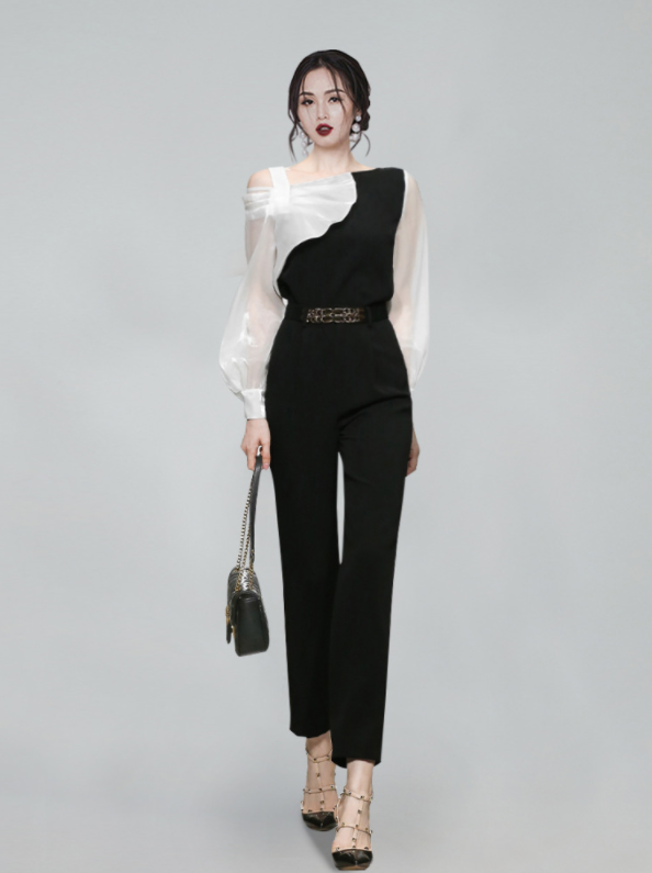 Light And Luxurious Temperament Black And White Contrast Suit Women