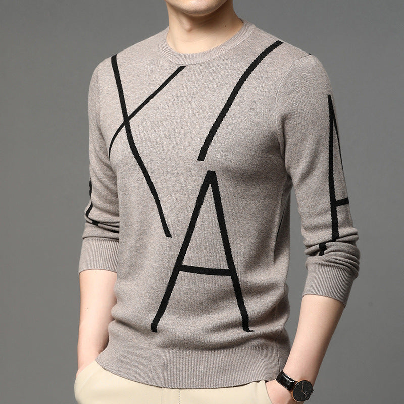 Men's Sweater Long-sleeved Korean Pullover Jacquard Fashion Youth Trend Bottoming Shirt