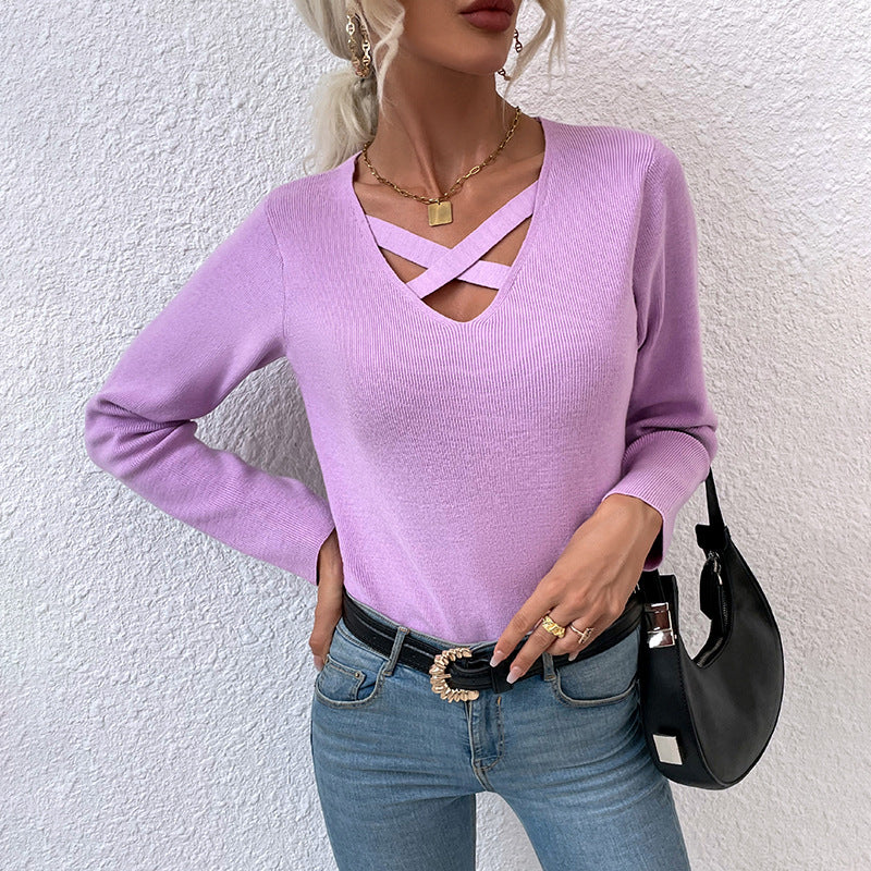 Sexy Women With Open-chested Knit Sweater With Cross Straps