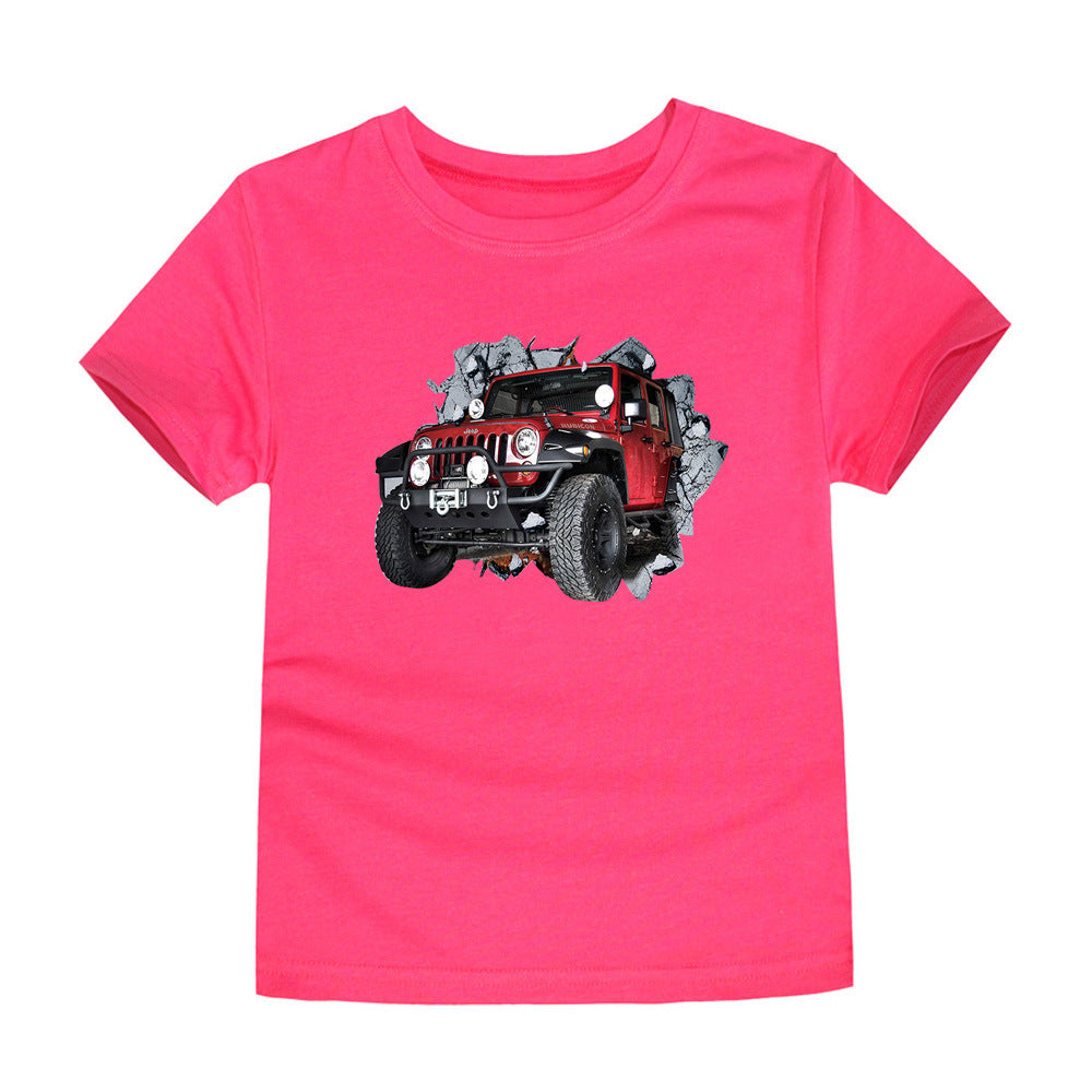 Children's Short-sleeved Cotton Heat Transfer T-shirt For Boys And Girls
