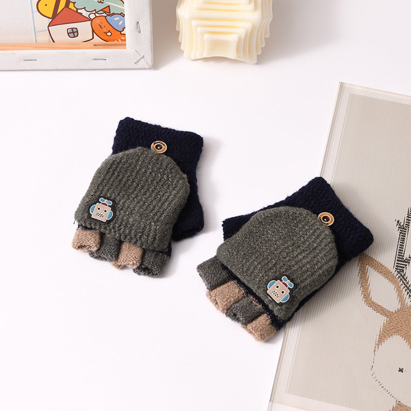 Children's Clamshell Half-finger Warm And Cute Knitted Gloves