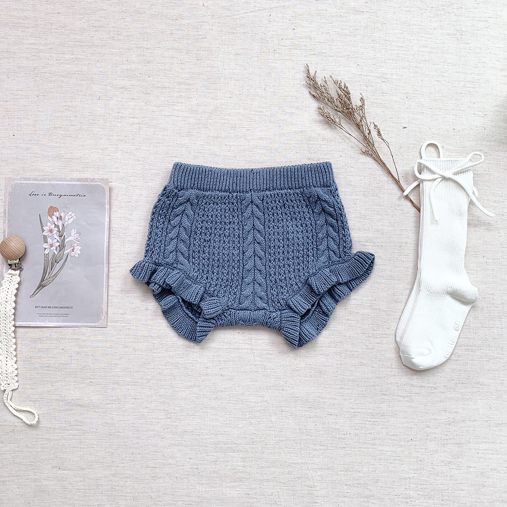 Baby Girl Twisted Knit Shorts Color Dot Cotton Lotus Leaf Butt Pants