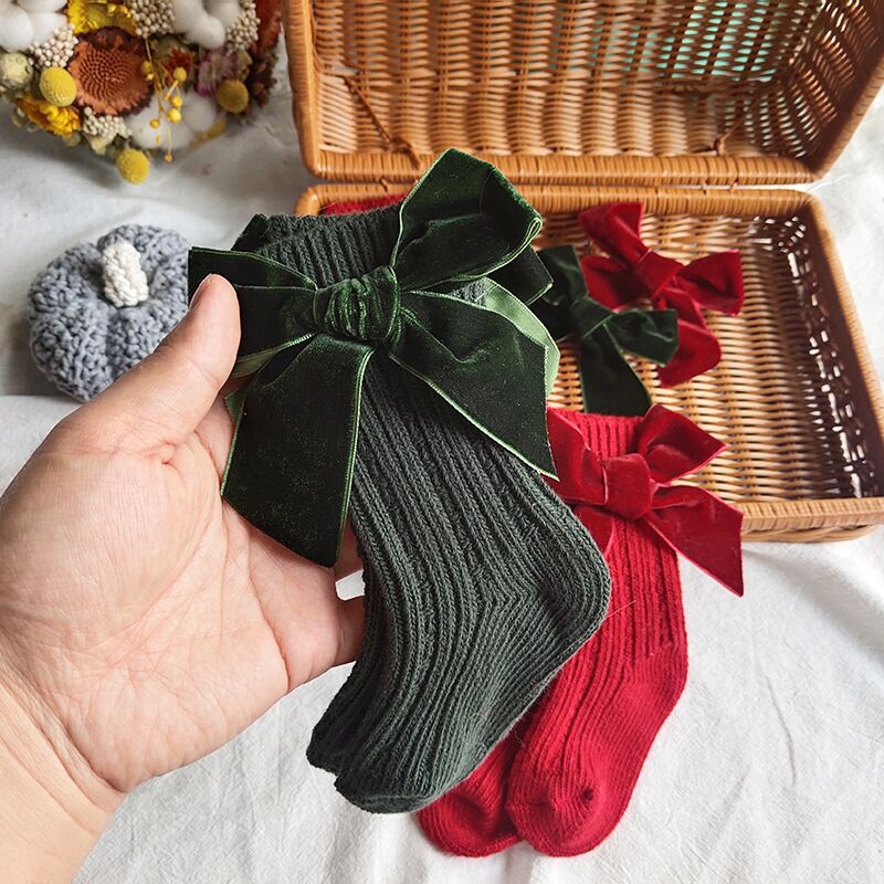 Baby Bowknot Woolen Pure Color Tube Socks