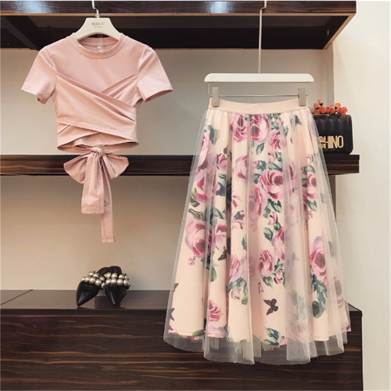 Korean Version Of Printed Mesh Skirt Midi Skirt