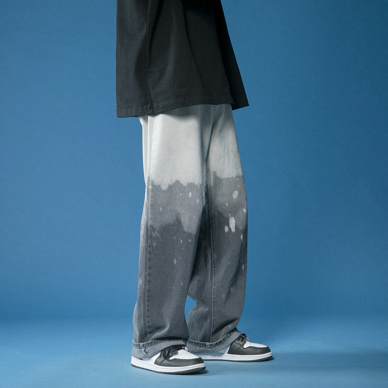 Men's Wide-leg Tie-dye Gradient Denim Casual Pants