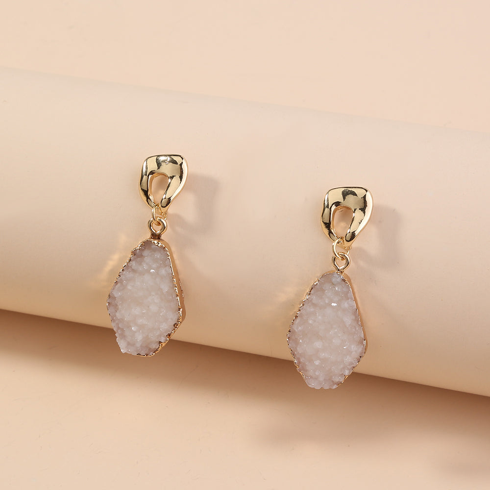 White Imitation natural stone geometric earrings earrings drop earrings, small ears with ear studs