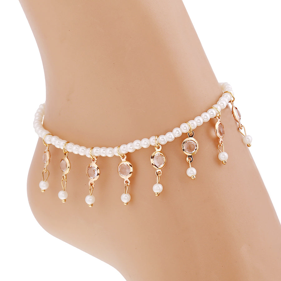 Beach Pearl Crystal Tassel Elastic Anklet