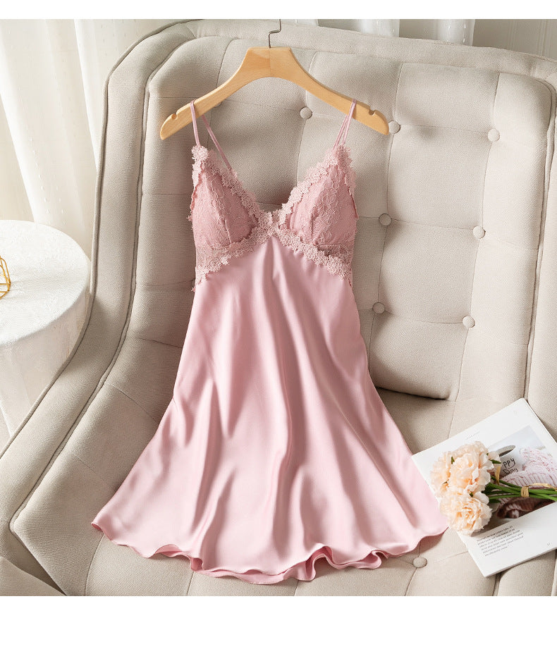 Pink Nightdress High-quality Back Straps Cross Air-conditioned Room Loungewear