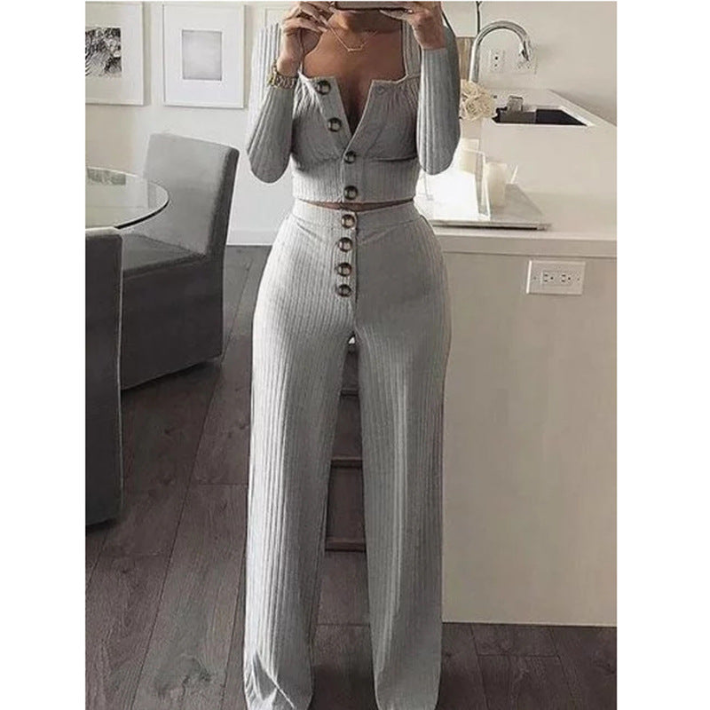 Women's New Long Sleeve Cardigan Slim Buttoned Casual Suit