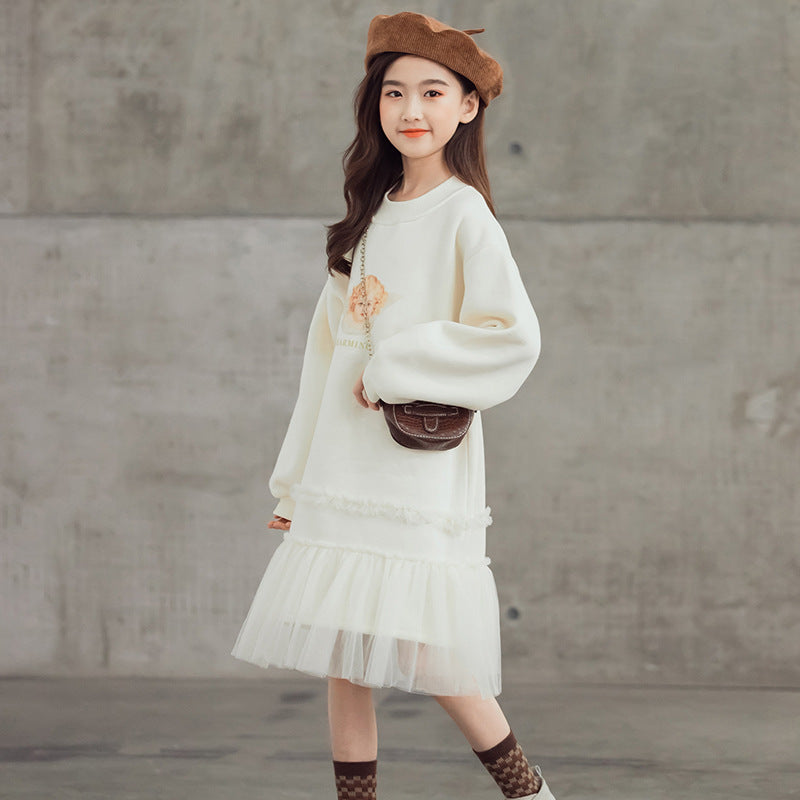 Sweet Performance Dress For Big Girl In Western-style Net Gauze Long Skirt