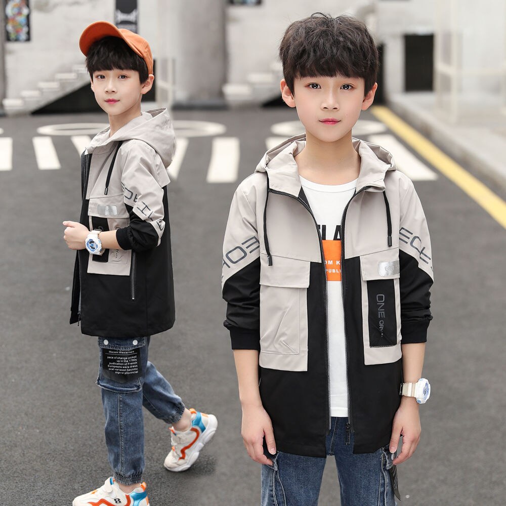 Hooded Middle And Large Children Long Windbreaker Kids Top