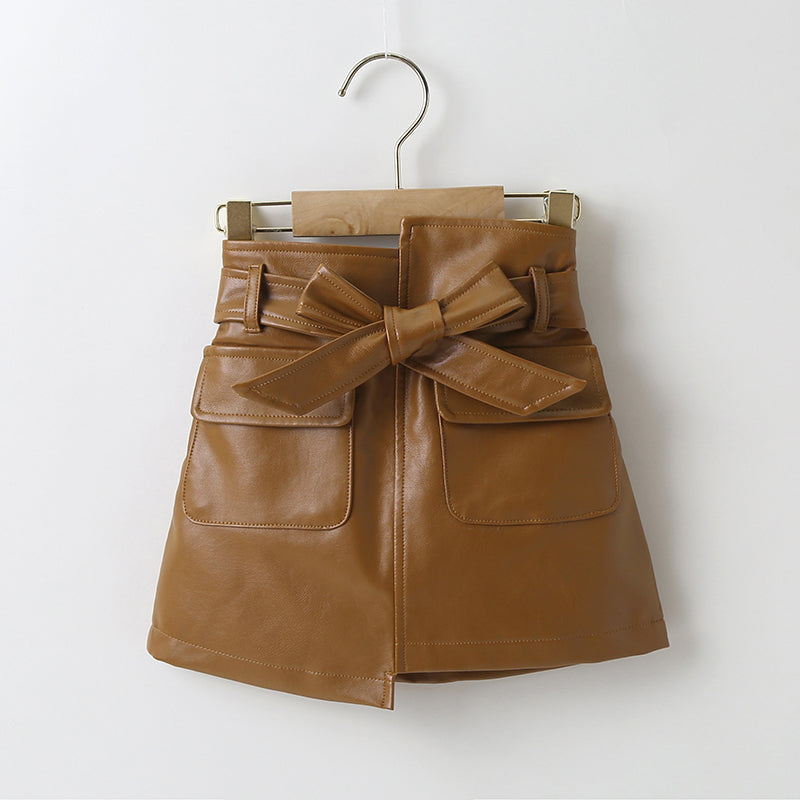 Girls Fashion Western Style A-line PU Leather Skirt