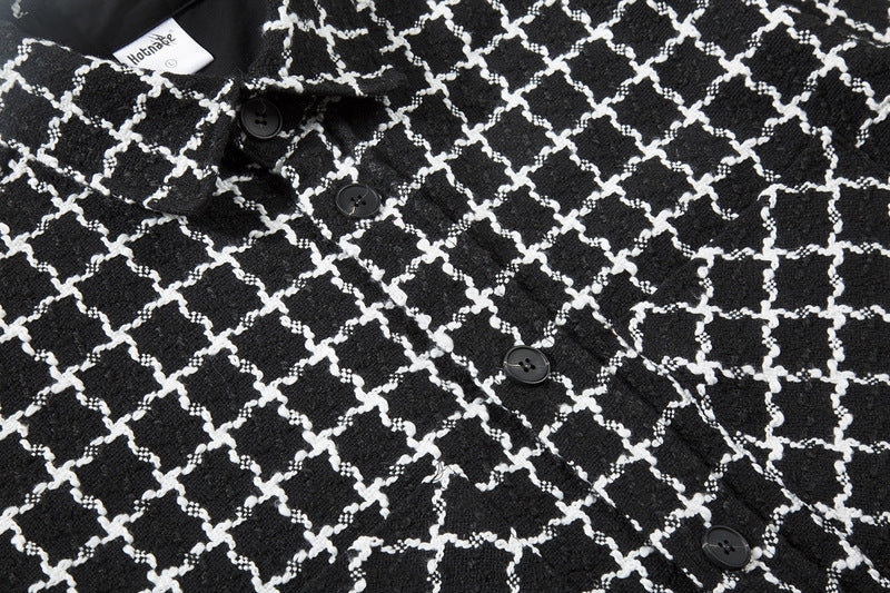 High Street Trend Black And White Plaid Lapel Shirt Jacket