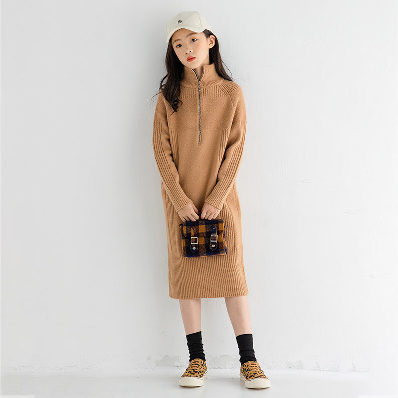 Children's Casual Stand Collar Thick Knitted Skirt