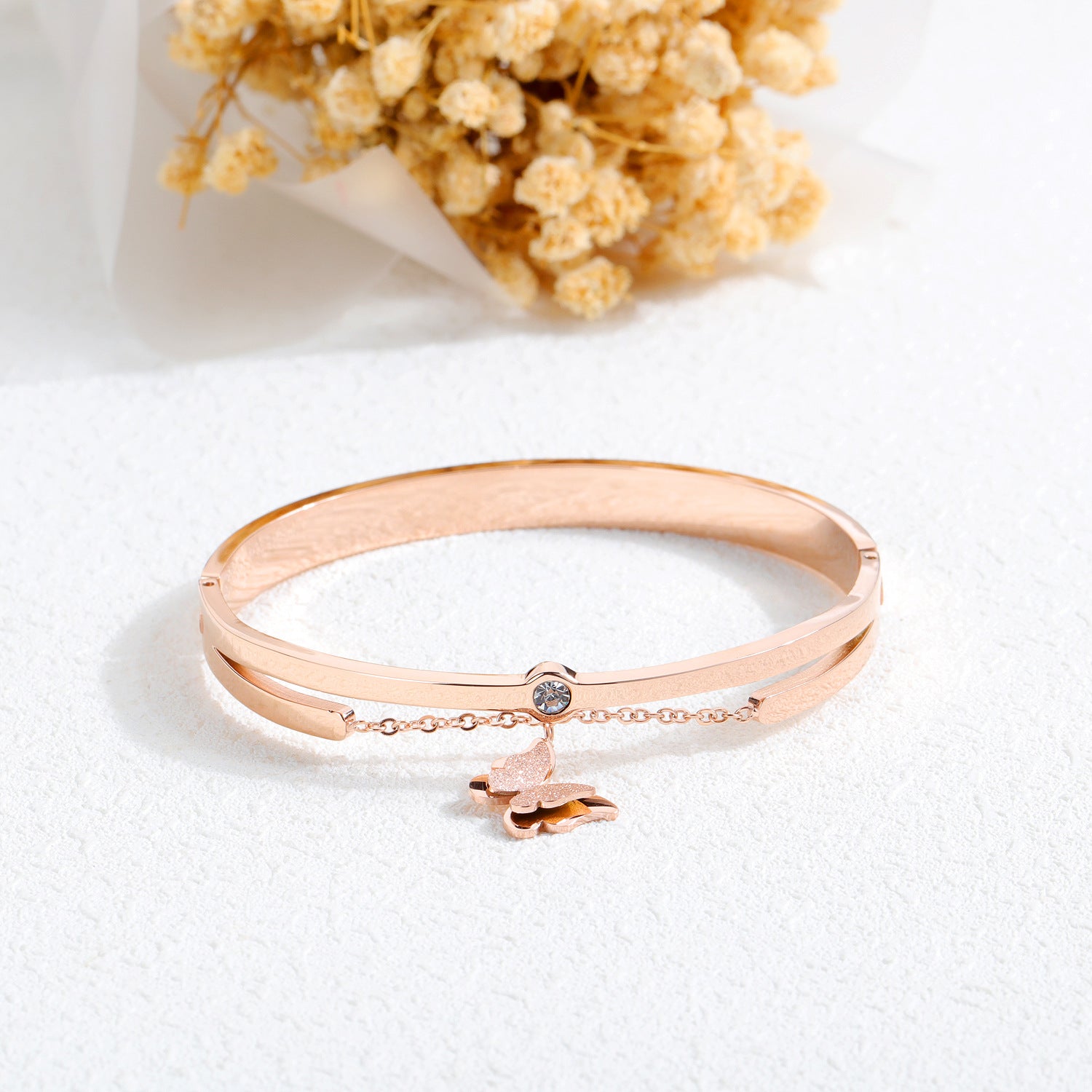 Simple Butterfly Diamond-plated Rose Gold Bracelet
