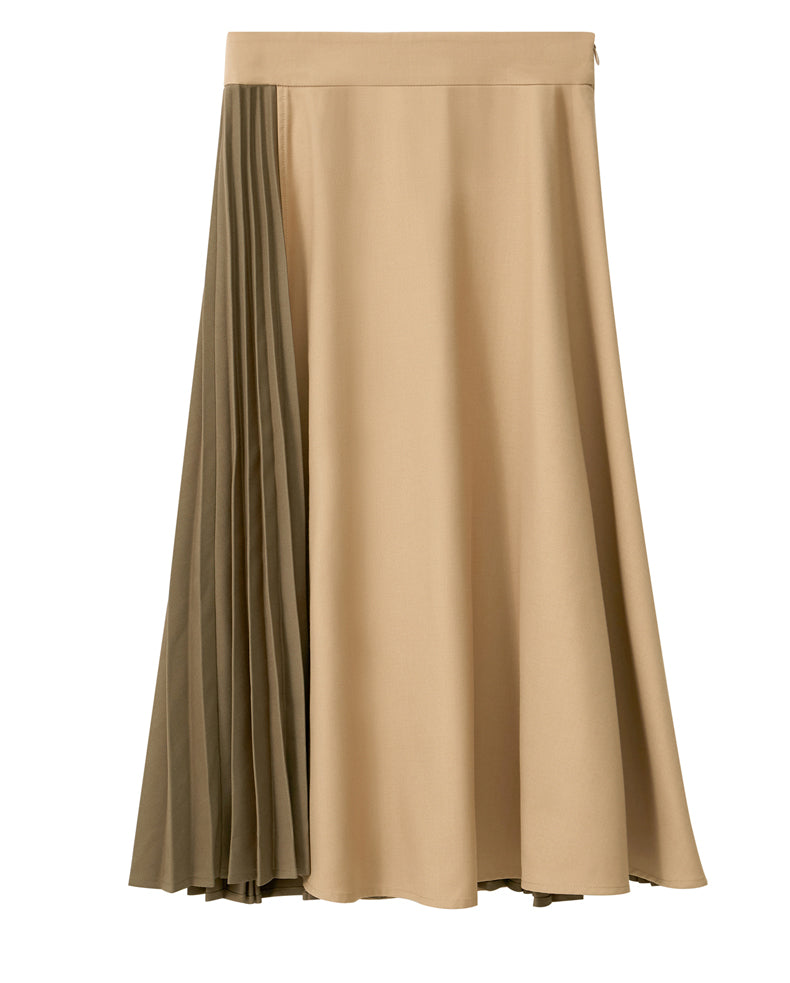 Women's Contrast Color Contrast Material Stitching Organ Pleated Mid-Length A-Line Skirt