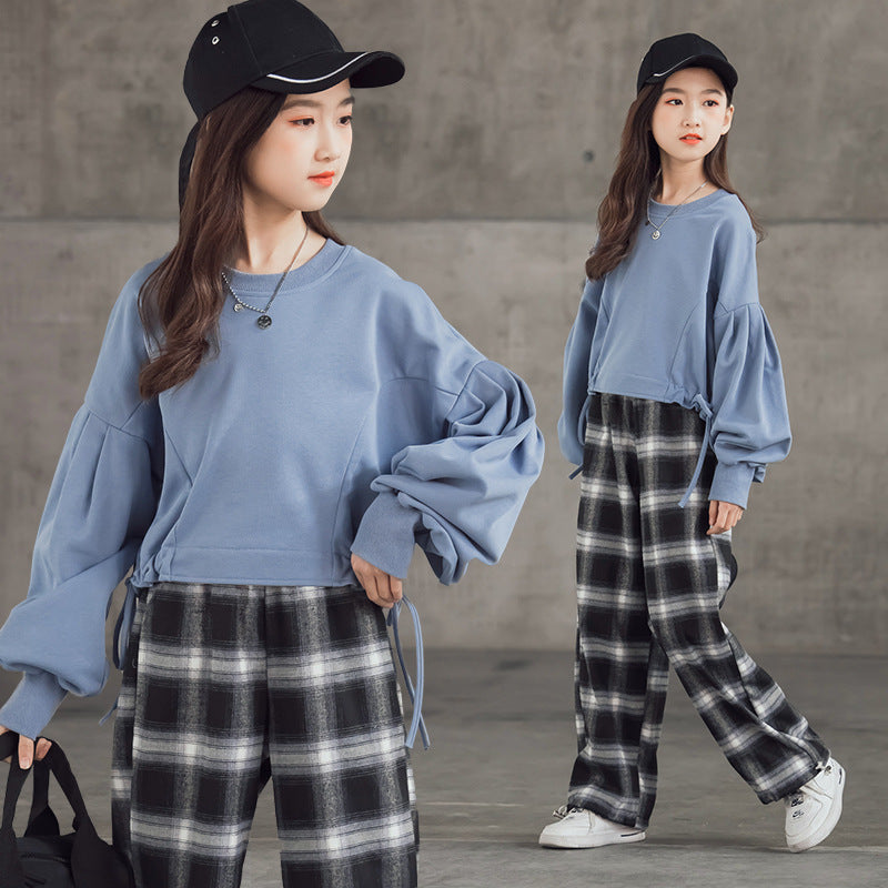 Girls' Suits Western Style Korean Children's Clothing Trendy Plaid Trousers Big Kids