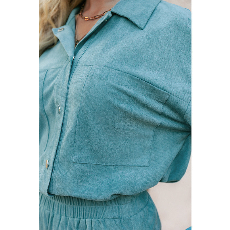 Blouse Woman Solid Color Long Sleeve Vintage Button