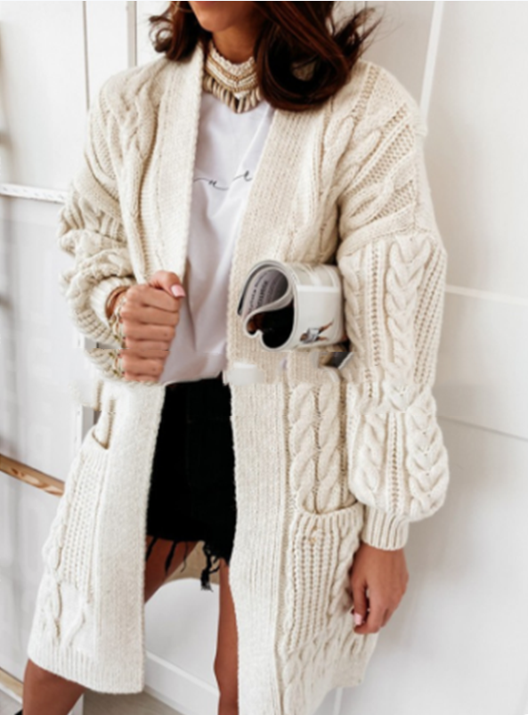 Sweater Women's Autumnwinter Long Coat Soft Sheep Fleece Stretch Warm Twist Knit Cardigan